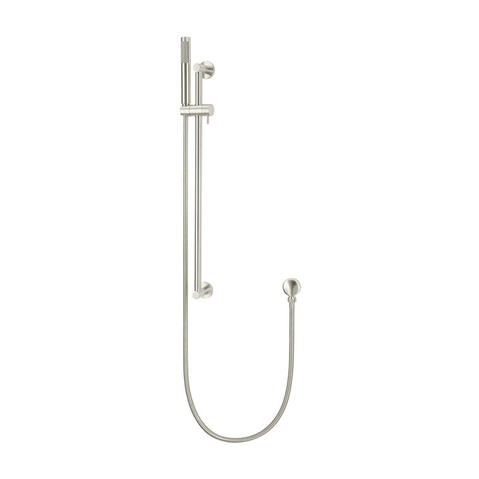 BRUSHED NICKEL ROUND SHOWER ON RAIL COLUMN