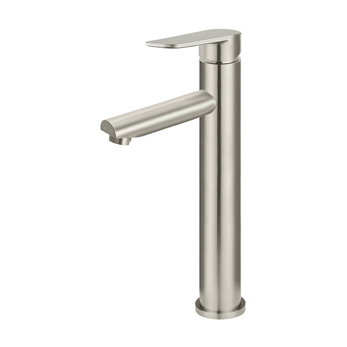 BRUSHED NICKEL ROUND PADDLE TALL BASIN MIXER