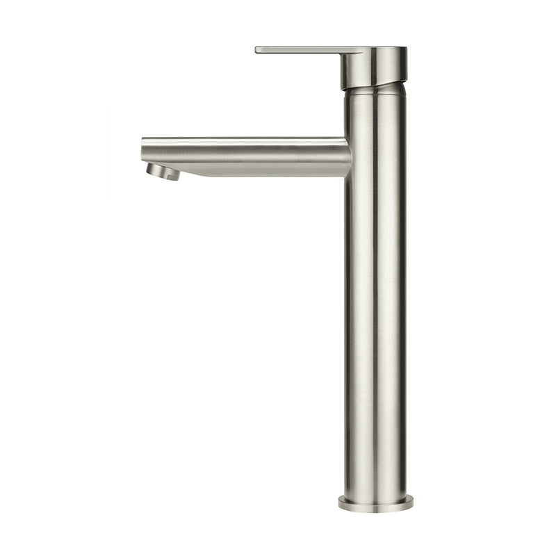 BRUSHED NICKEL ROUND PADDLE TALL BASIN MIXER