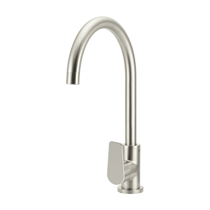 BRUSHED NICKEL ROUND KITCHEN MIXER TAP WITH PADDLE HANDLE