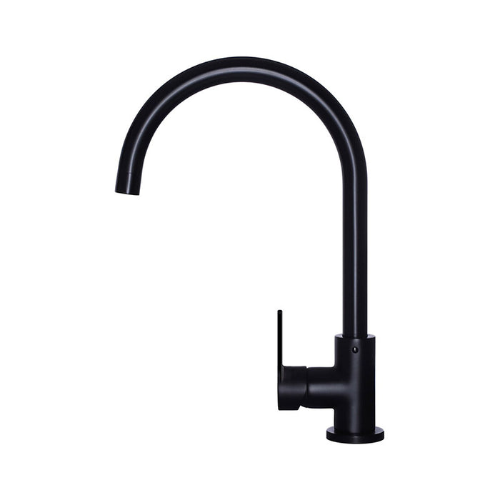 MATT BLACK ROUND KITCHEN MIXER TAP WITH PADDLE HANDLE