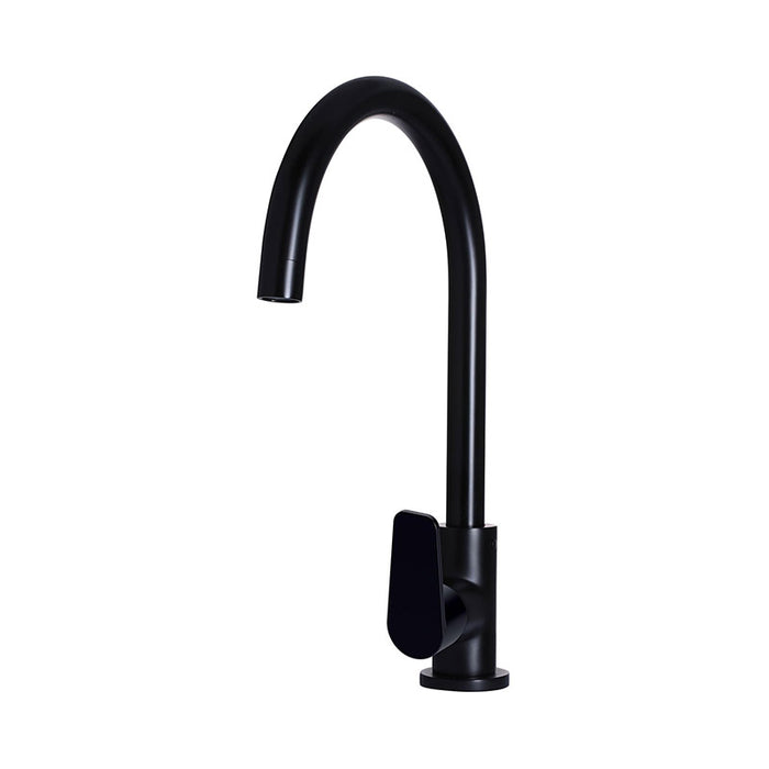 MATT BLACK ROUND KITCHEN MIXER TAP WITH PADDLE HANDLE