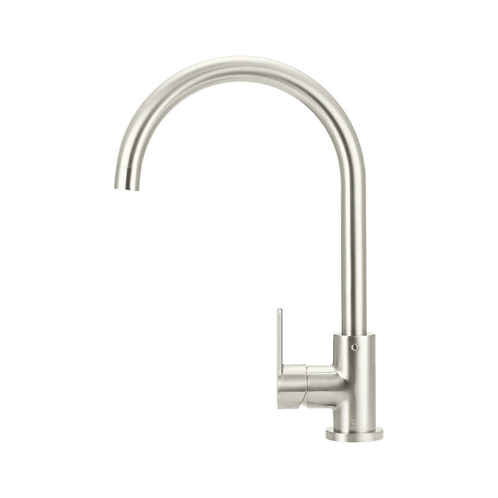 BRUSHED NICKEL ROUND KITCHEN MIXER TAP WITH PADDLE HANDLE