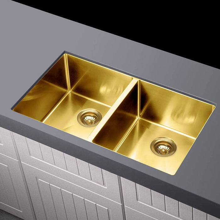 BRUSHED BRONZE GOLD KITCHEN SINK - DOUBLE BOWL 760 X 440