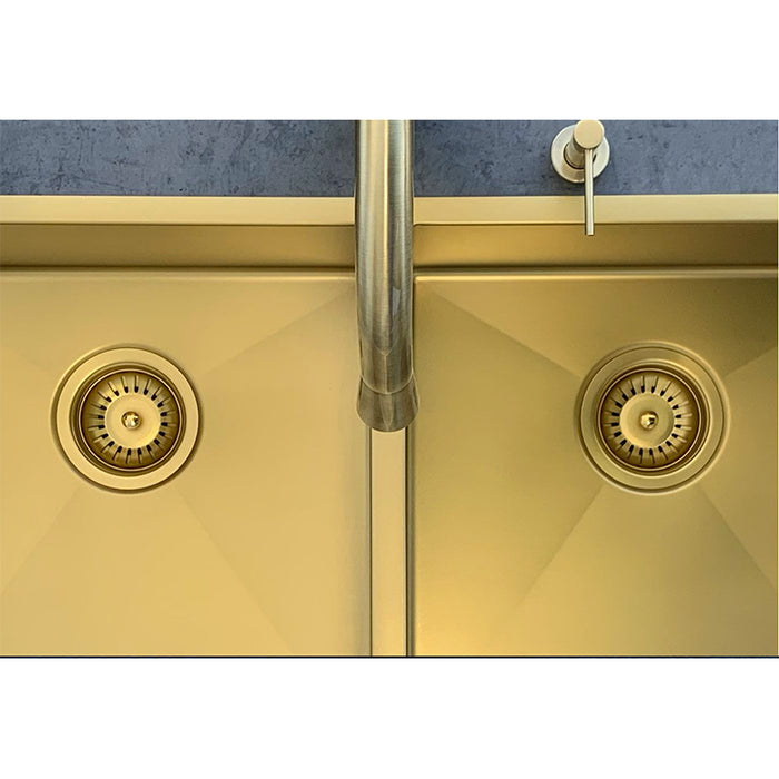 BRUSHED BRONZE GOLD KITCHEN SINK - DOUBLE BOWL 760 X 440