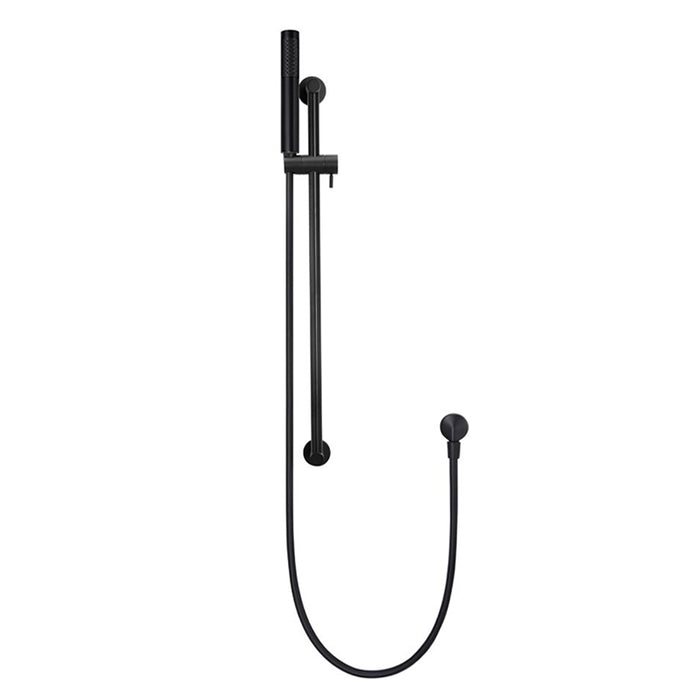 MATT BLACK ROUND SHOWER ON RAIL COLUMN