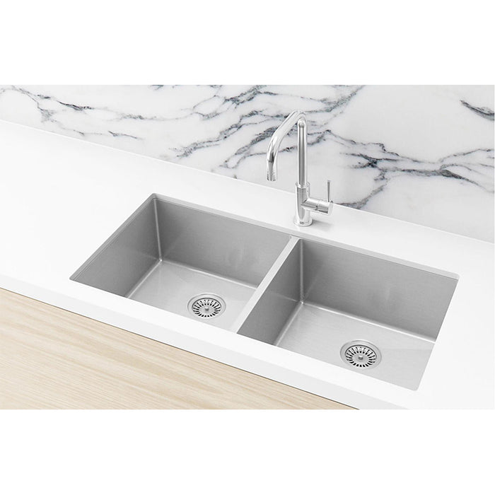 BRUSHED NICKEL KITCHEN SINK - DOUBLE BOWL 760 X 440 - BRUSHED